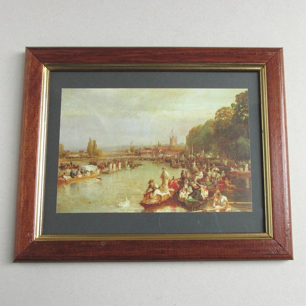 Henley Regatta 1884 by Walter Field (b 1837) Small Vintage Art Print in Wooden Frame Sized 10 7/10 x 8 7/10 ins (frame marks)