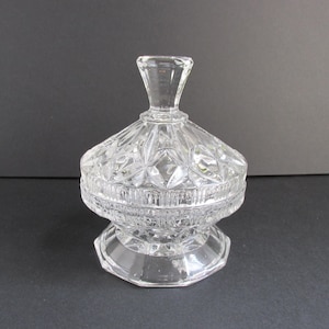 Vintage Clear Glass Trinket Bowl with Lid, circa 1930s, Pressed Patterns