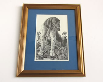 Framed Vintage Dog Engraving Print 'Deadlock 1932 ' by Charles F Tunnicliffe (b 1901) , 11 7/10 x 9 6/10 ins max, frame marks