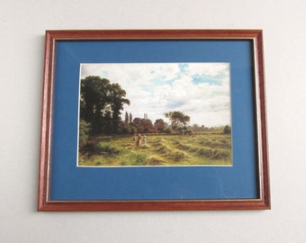 Cookham Berkshire Haymaking by William Bradley (1870s-80s) Small Vintage Art Print in Wooden Frame Sized 10 7/10 x 8 7/10 ins