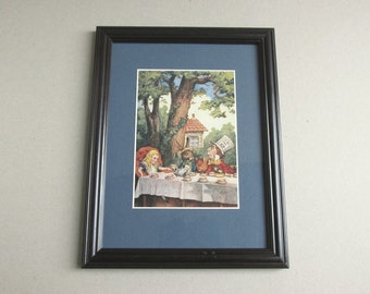 Vintage Framed Print: Alice in Wonderland Tea Party by John Tenniel (1800s), Small Picture, Frame Size 10 6/10 x 8 2/10 inches (frame wear)