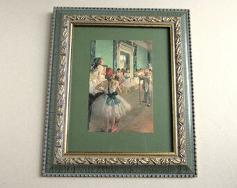 Dance Class (detail) by Edgar Degas, Vintage Edition Small Art Print in Ornate Green/Gold Wooden Frame Sized 13 x 11 ins