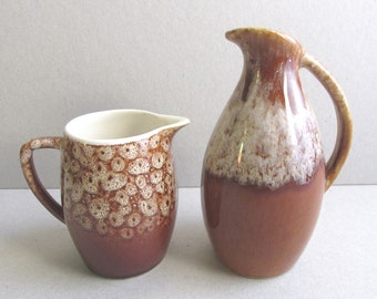 Set of 2 Vintage Small Pottery Jugs, Brown Dripglaze, 1970s, H 13cm and 8.3cm