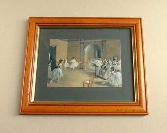 Ballroom at the Opera - Ballet Dancers (detail) by Edgar Degas 1872, Vintage Small Art Print in Wooden Frame Sized 11 7/10 x 9 7/10 ins