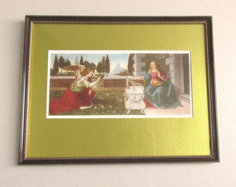 Antique Leonardo da Vinci 'The Annunciation' Art Print in Frame Sized 13 x 10 1/10 inches, Angel Gabriel & Mary