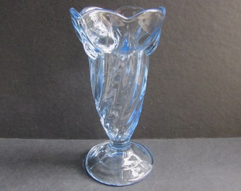 Vintage 1950s Pale Blue Glass Vase by Sowerby of England, H 20.4cm, 8 inches