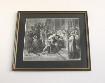 Antique 'Wolsey at Leicester Abbey' (Shakespeare's Henry VIII) Engraving Print in Frame Size 12 1/2 x 10 1/2 ins, C W Cope & W Greatbach