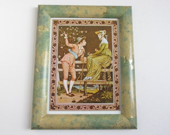 Kate Greenaway Vintage Framed Small Art Print, Shepherd & Shepherdess Courting Couple, 9 3/4 x 7 7/10 ins incl frame