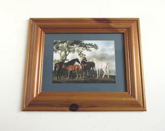 George Stubbs Mares & Foals in a Riverside Landscape c 1765, Small Vintage Art Print of Horses in Frame Sized 11 1/10 x 9 in