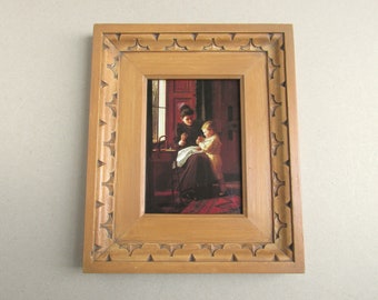 More Hindrance Than Help by Edith Hayllar (b 1860) Small Vintage Art Print in Chunky Carved Wood Frame Sized 10 x 8 4/10 ins