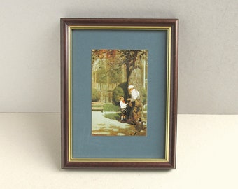Gramercy Park  by Norman Rockwell 1918, Miniature Vintage Art Print in Wooden Frame Sized 8 8/10 x 6 8/10 ins