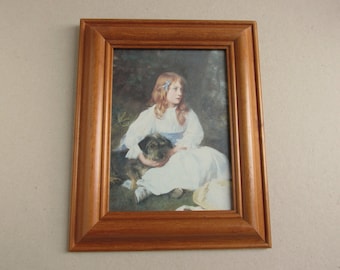 Heather by William Robert Symonds (b 1851) Vintage Framed Art Print of Girl and Dog Portrait 11 1/10 x 9 inches max