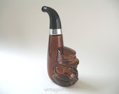 1970s Avon Perfume Bottle, Face on a Pipe, Vintage Brown Glass, Island Lime