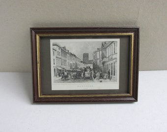 Antique Dartford Kent Engraving Print, Miniature Artwork Street Scene in Dark Wood Frame Sized 6 7/10 x 4 7/10 inches