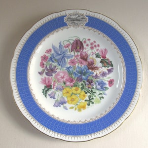 Vintage 1991 Chelsea Flower Show Plate 'Alpine Glory' by Royal Chelsea China, Blue Pink Floral, Dia 9 1/10 inches