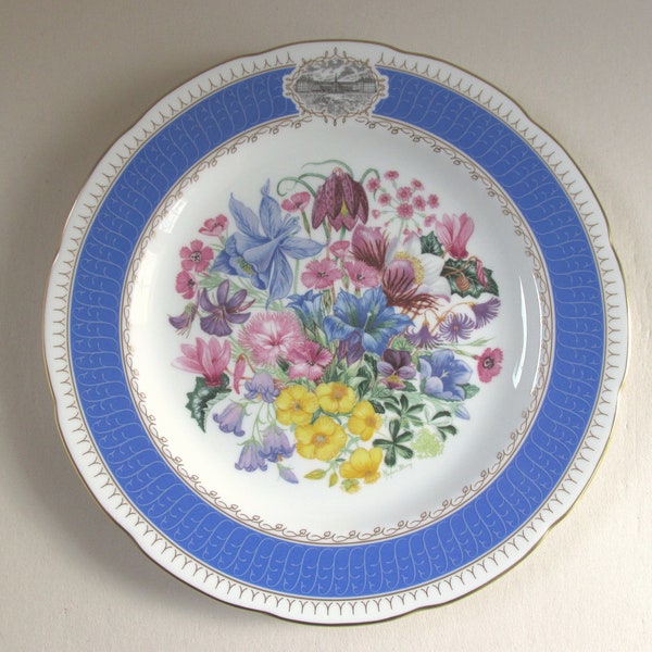 1991 Vintage Chelsea Flower Show Plate 'Alpine Glory' by Royal Chelsea China, Blue Pink Flowers, 9 1/10"