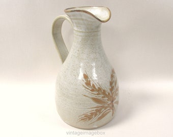 Vintage Filey Pottery Jug or Vase, Beige Brown Wheat Pattern, c 1970s, H 8"