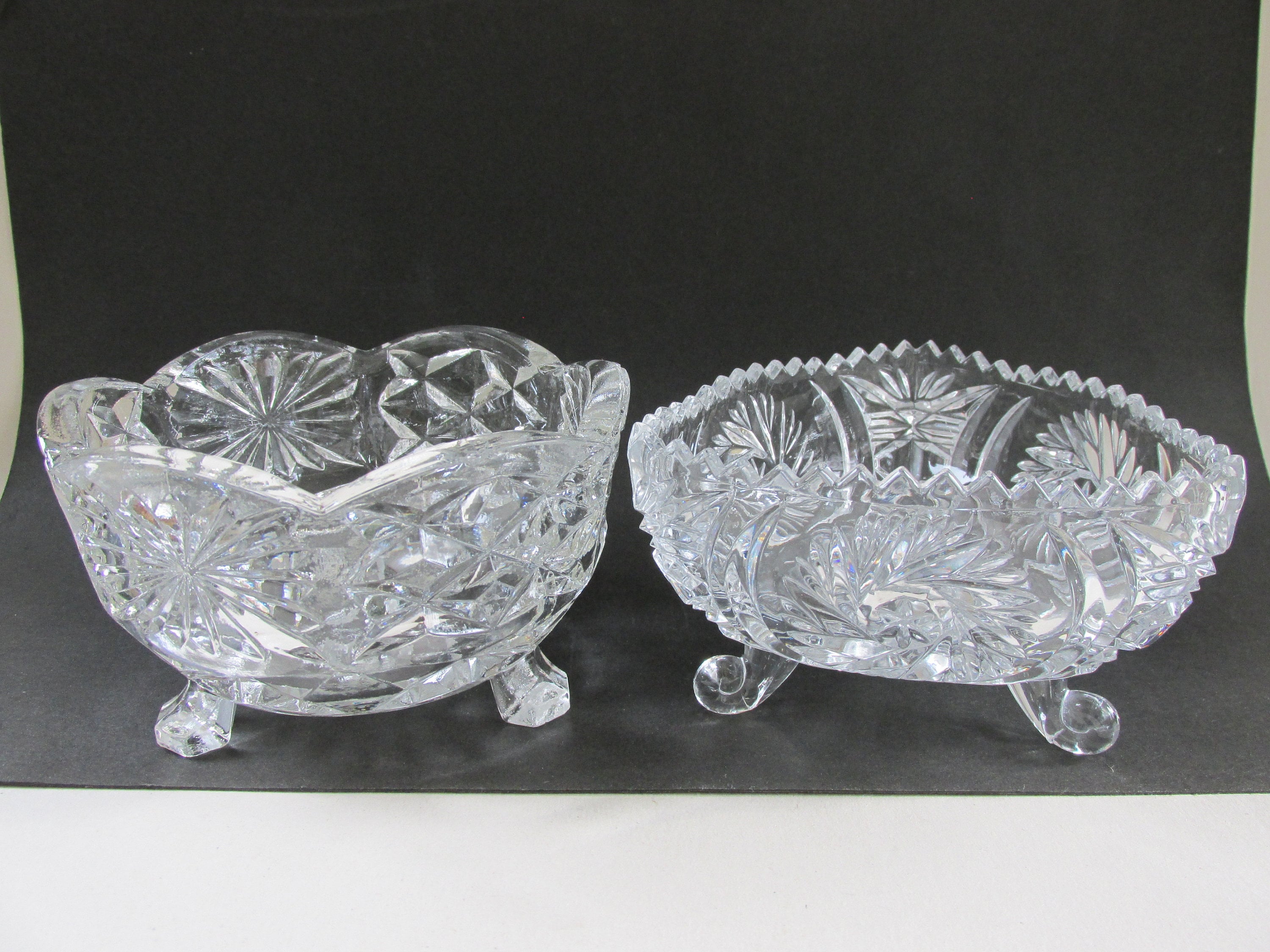 Mixed Set of 2 Vintage Glass Bowls on Feet Clear Star Petal Etsy