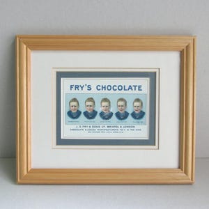 Framed Vintage Art Print, Fry&#39;s Chocolate and Boy&#39;s Facial Expressions, Small Picture in Wooden Frame Sized 11 1/2 x 9 1/2 inches