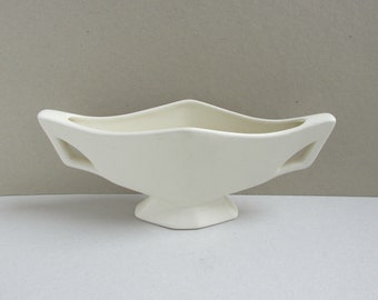 Vintage Crown Devon Pottery Small Trophy Vase, Cream White, c 1950s, L 9 4/10 inches incl handles