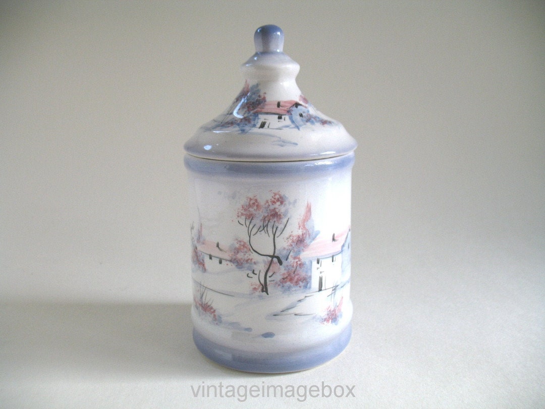 Vintage Storage Jar Landscape Art Scene Pink and Blue 1980s - Etsy UK