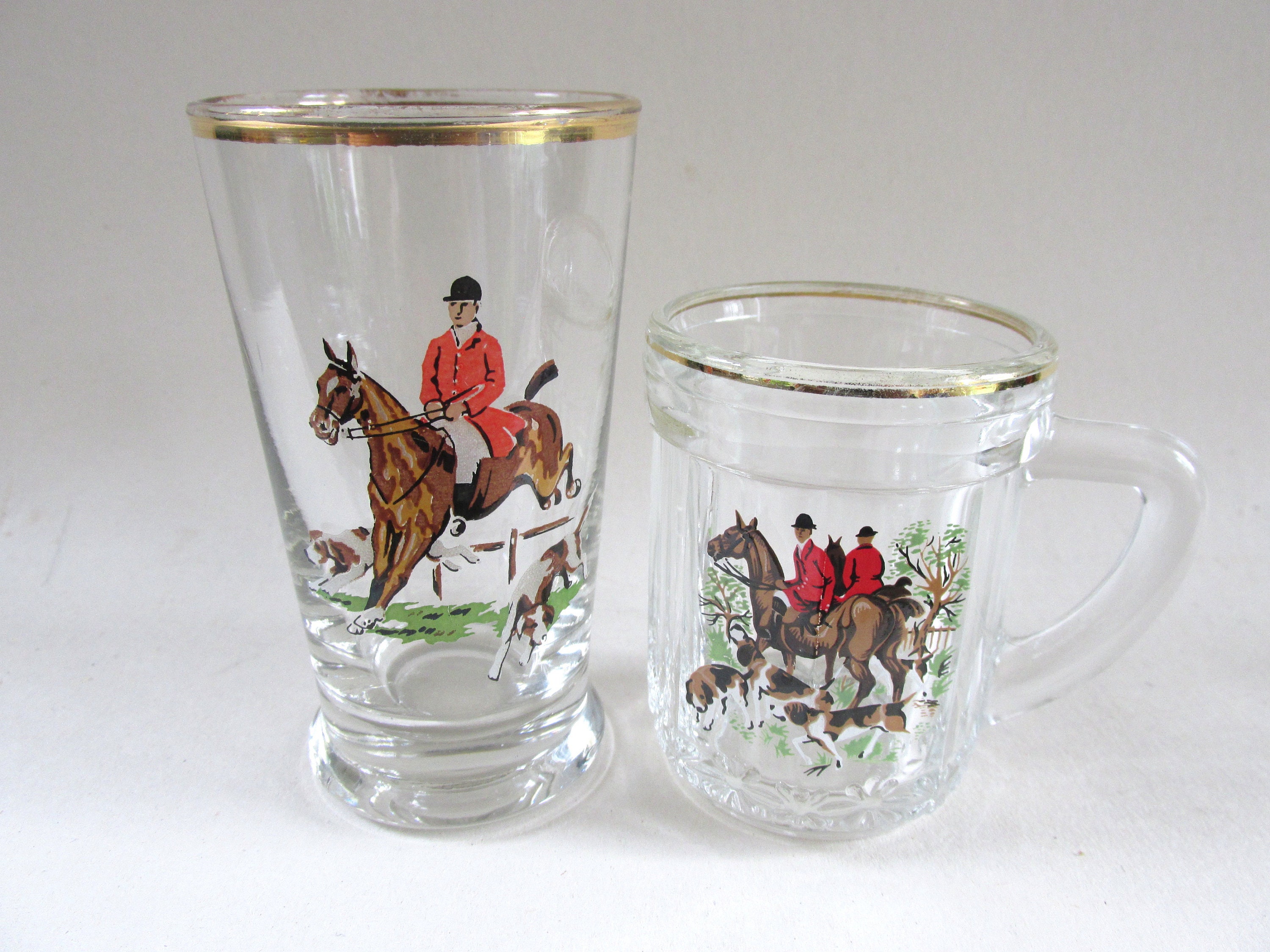 2 x Vintage Drinks Glasses Fox Hunting Scenes Miniature Etsy
