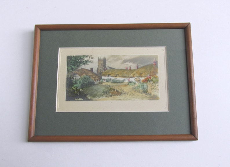 Antique Godshill Isle of Wight Hand Coloured Engraving Print Photogravure by C Russell, in Frame Sized 9 9/10 x 7 3/10 ins image 1