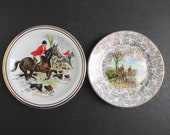 Set of 2 Vintage Side Plates, Fox Hunting Scenes, Keystone and Churchill Potteries, Dia 6 4 10 quot and 7 quot