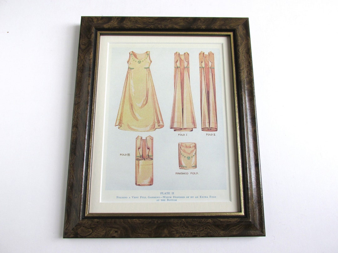 Framed Vintage 1930s Clothes Art Print, Peach Dress Garment Folding by