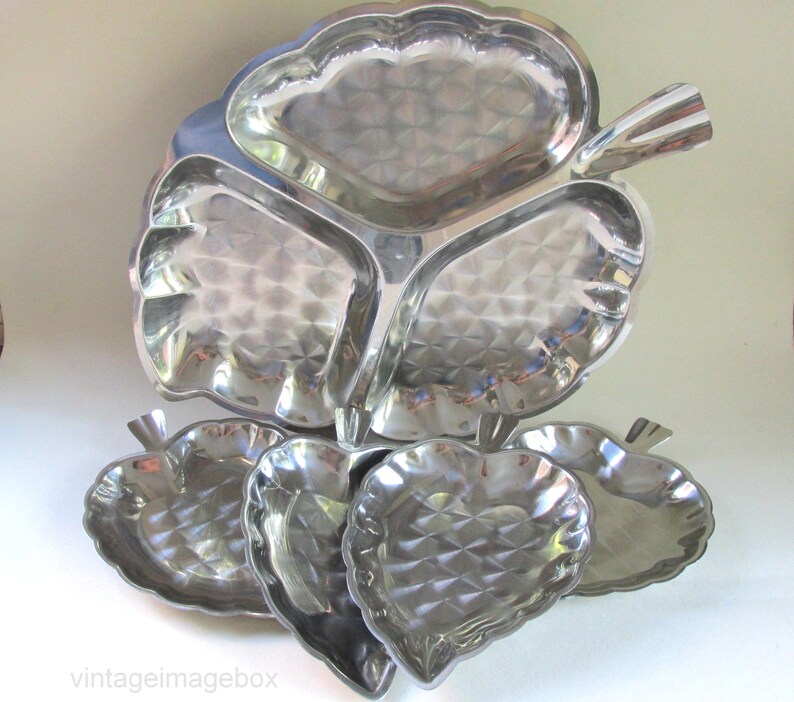 Set of 5 Vintage Metal Serving Dishes Leaf Shape 1 Large and Etsy