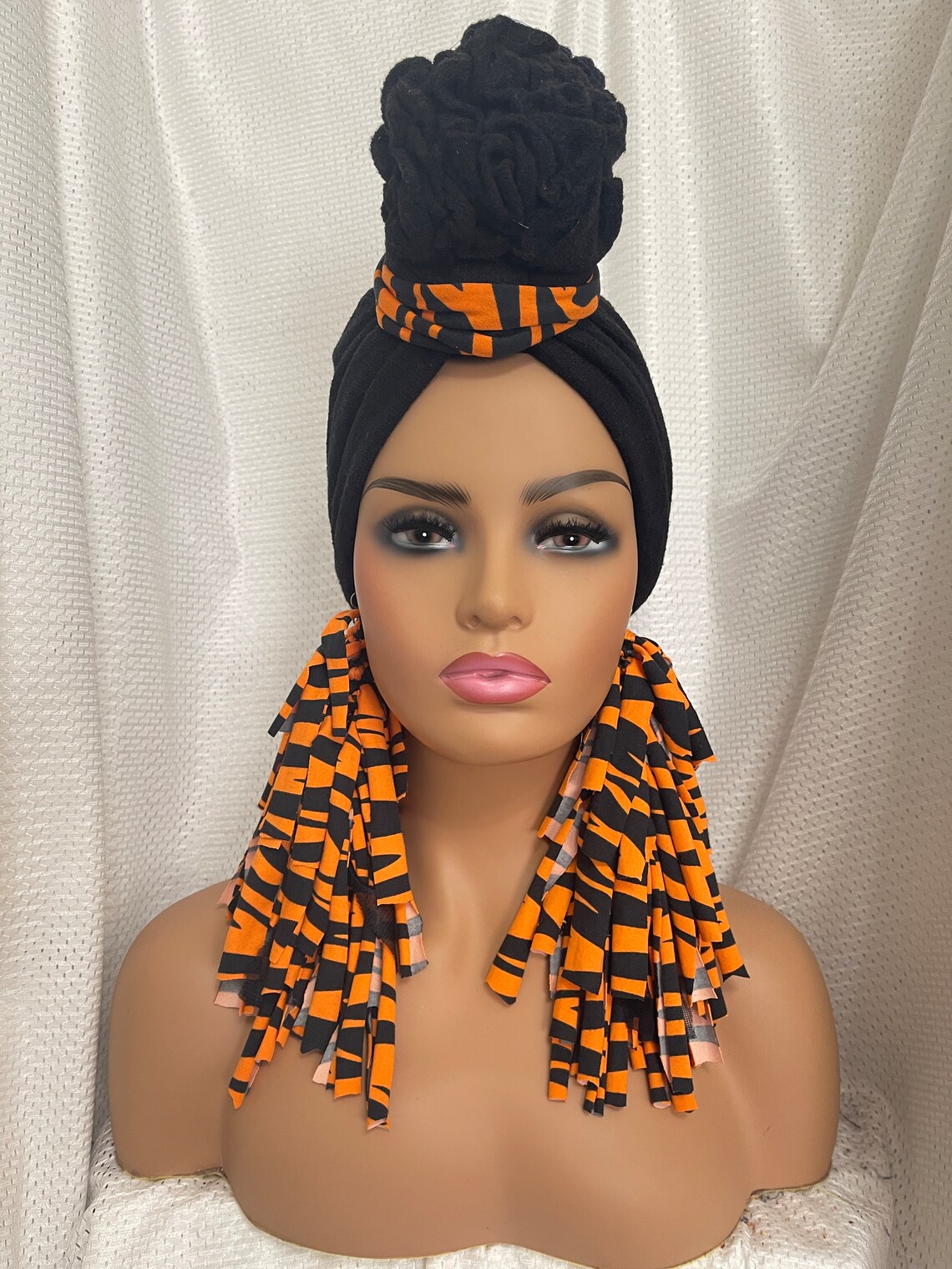 Orange Black Earringcloth Earringsfabric Earringsstatement Etsy