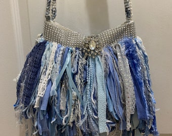 Mini fringe Bag,rhinestone bag,upcycled handbag,repurposed handbag, crossbody bag,Fringe Handbag,Bling fringe bag,bling Purse,denim bag