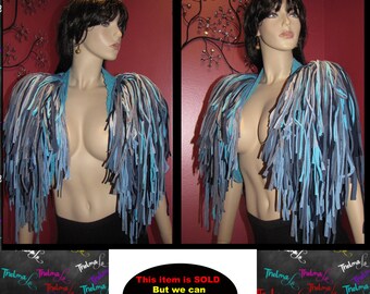 Fringe Shrug,fringed Bolero,Fringe epaulette,Blue Fringe shrug,knit fringe shrug,custom epaulette,