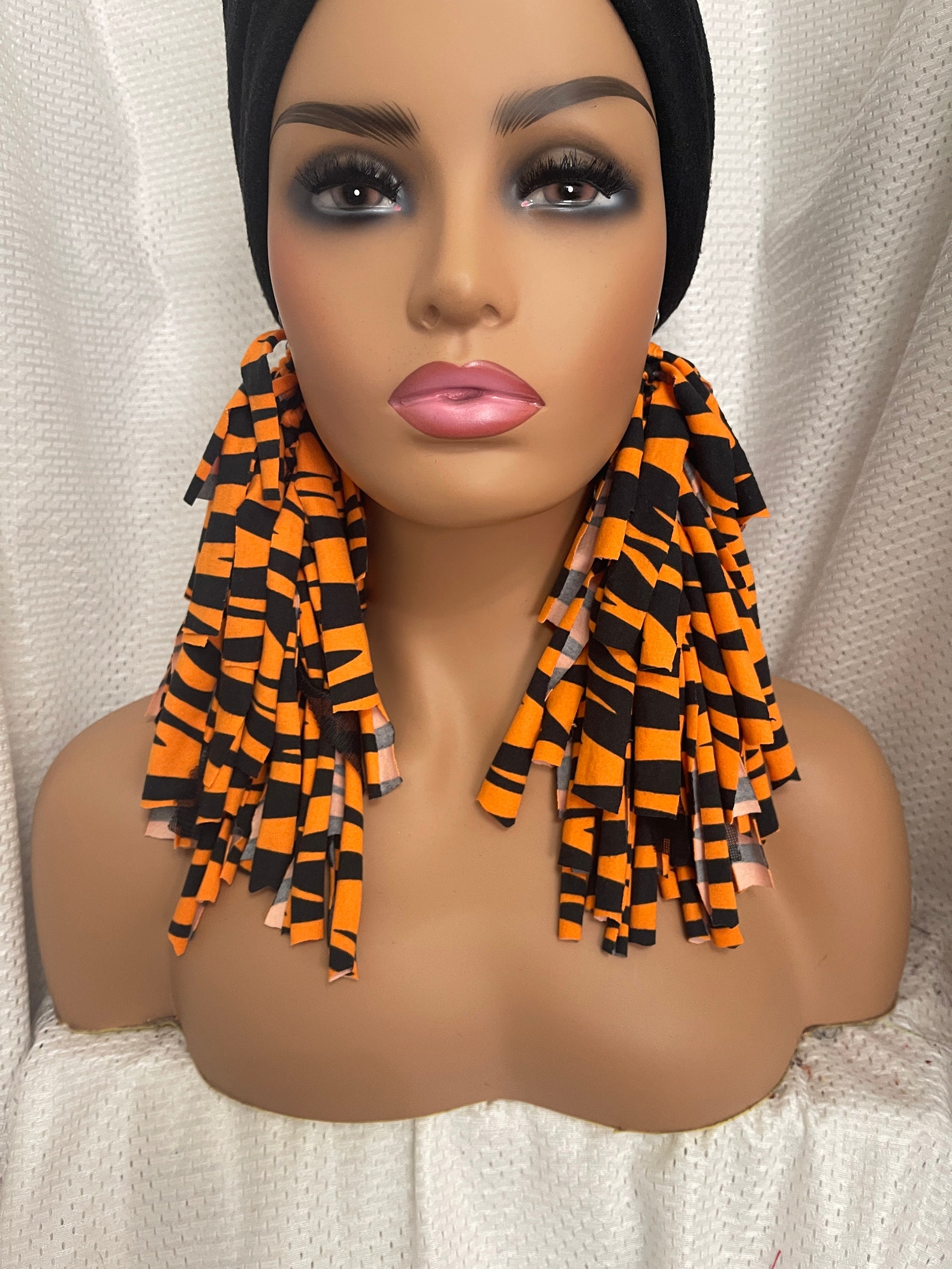 Orange Black Earringcloth Earringsfabric Earringsstatement Etsy