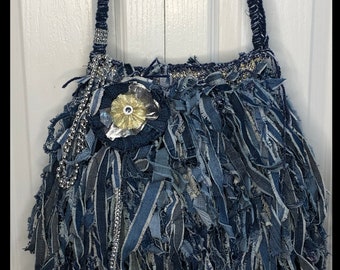Denim Fringe Bag,jean Fringe Bag,fringe Handbag,custom Denim