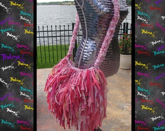 Pink Fringe Handbag, Upcycled Fringe Handbag,Custom Made, One Of A Kind, Hippie,BoHo,Funky,Purse