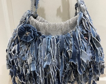 Frayed Denim Fringe Bag, Handmade Jean Purse