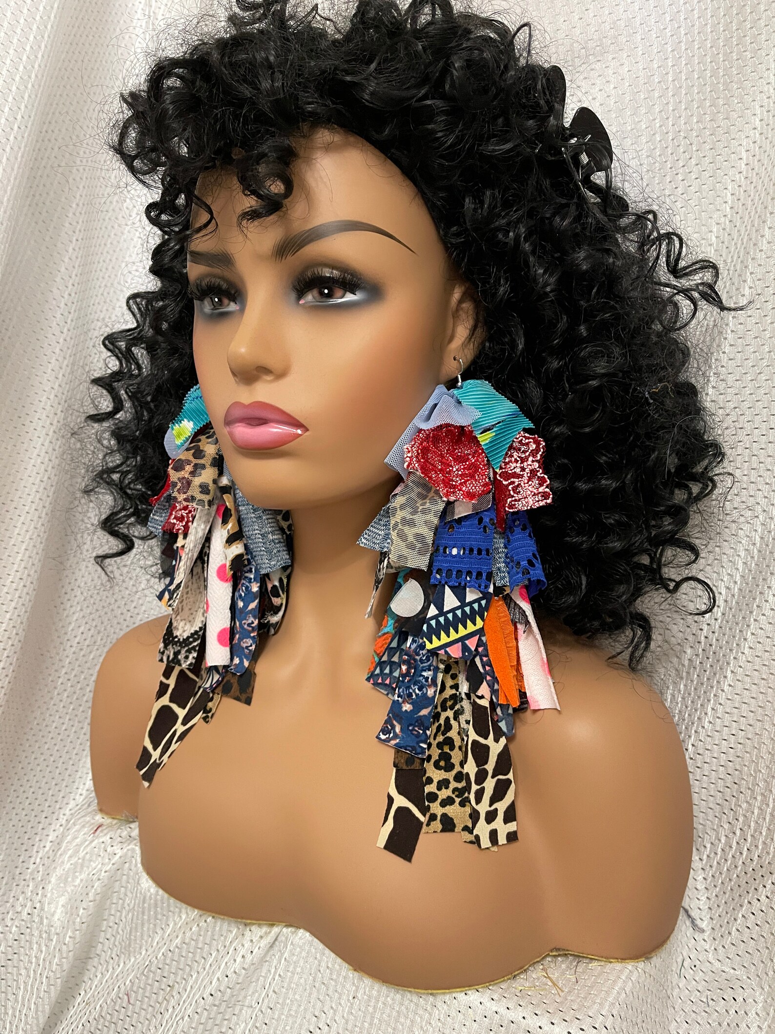 Mix Fabric Earringscloth Earringsfabric Earringsstatement Etsy