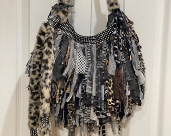 Animal print fringe bag,easygoing handbag,eccentric bag,fashionable handbag,fringe shoulder bag artistic fringe bag, variegated bag