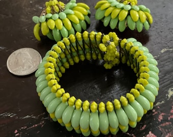 Handwired glass jewel bracelet and clip on earrings, circa 1940s,reminicent of early  Miriam Haskell