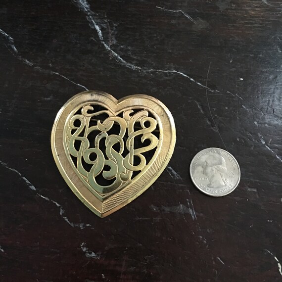 Miriam Haskell heart pin circa 1960s in goldtone - image 1