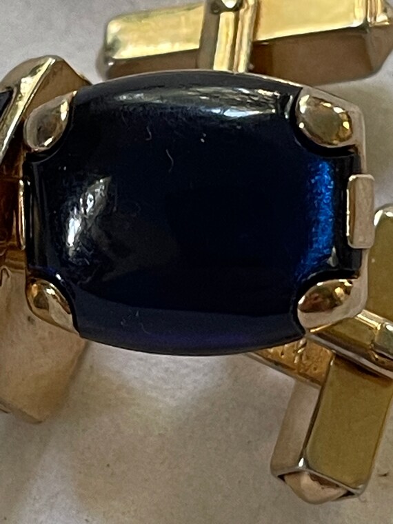 Art deco faux sapphire and goldtone metal cufflink