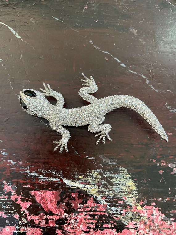 Salamander,gecko,pave rhinestone brooch, circa 197