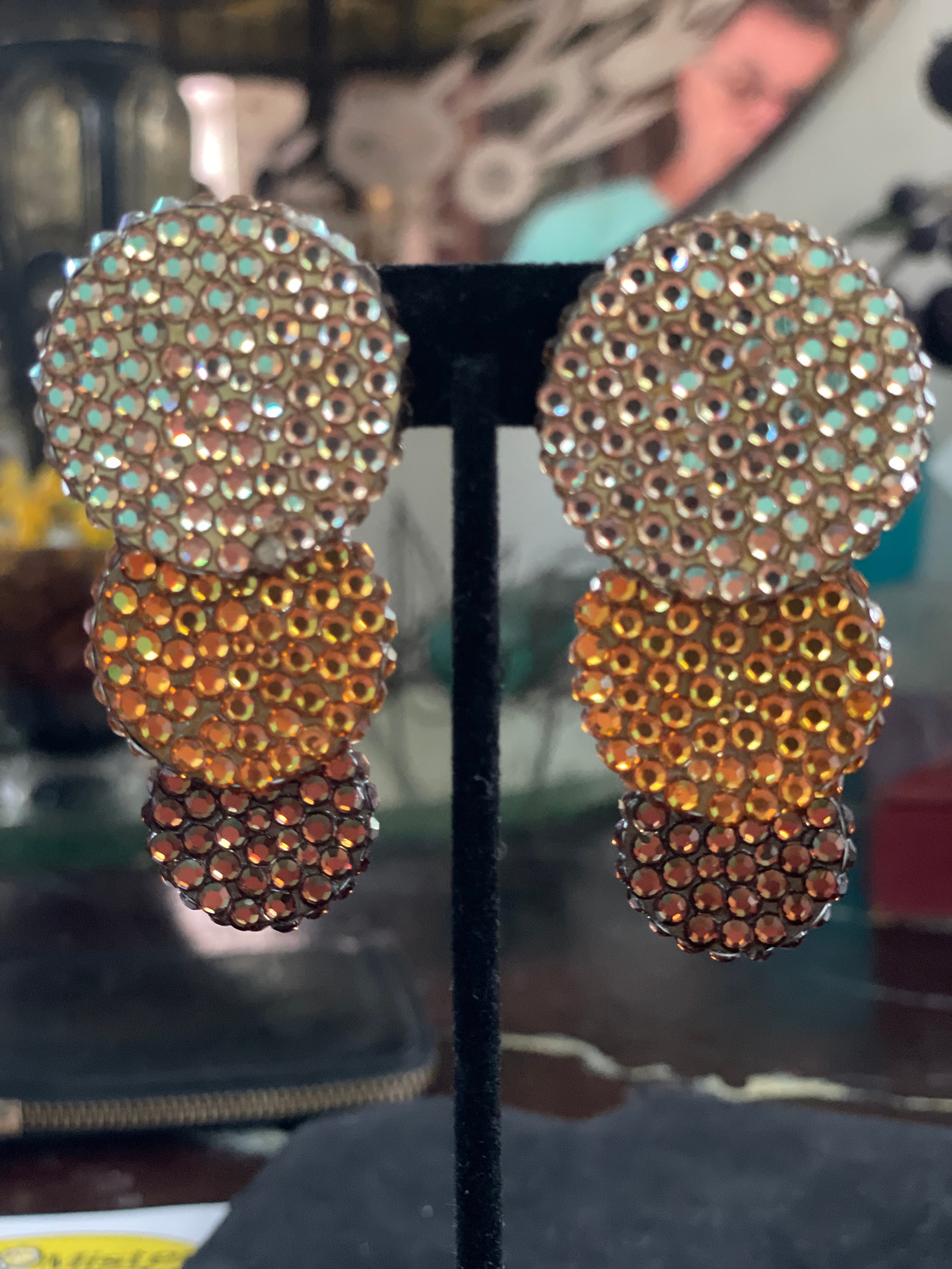 Richard Kerr pave rhinestone 1980s clip on earrings