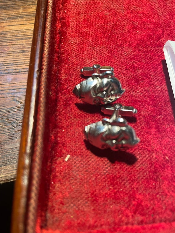 Happy Buddha silver metal,Swank cufflinks, circa 1960s View 2