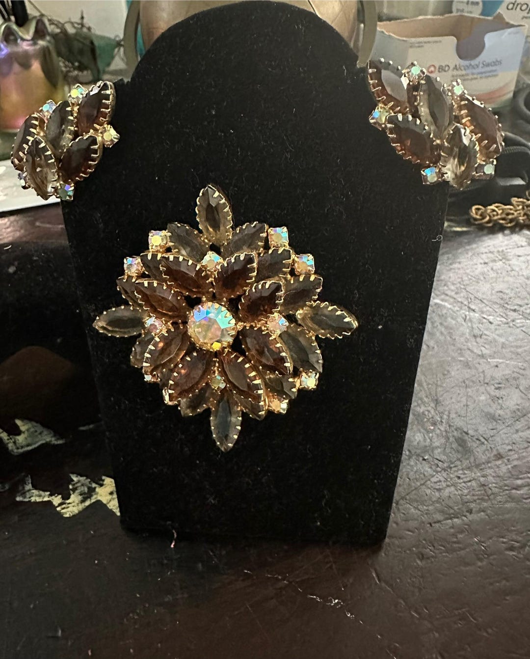Juliana Set Roses Three Piece Parure Juliana Set in Topaz and Iridescent Stones Circa ...
