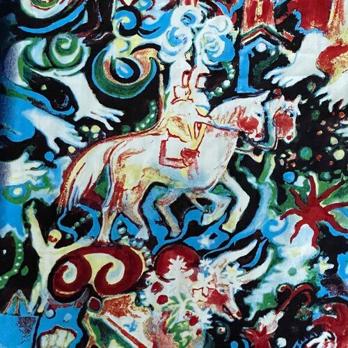 1970s Rex Mardi Gras favor silk scarf designed by Grace Neuburger made in Korea shops