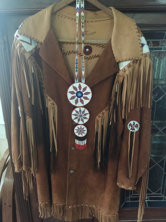 signed Sam 2 Feathers suede buckskin beaded,horseh