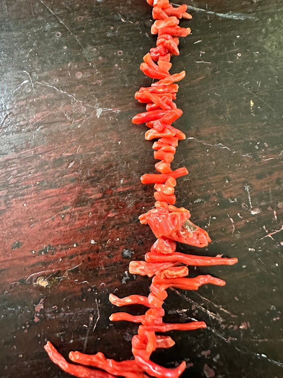 Red orange coral branch necklace with native Amer… - image 3