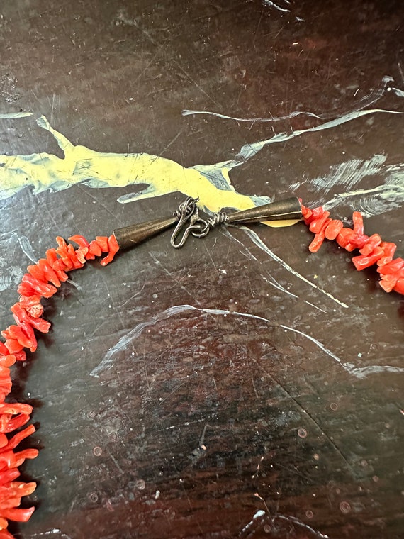 Red orange coral branch necklace with native Amer… - image 8